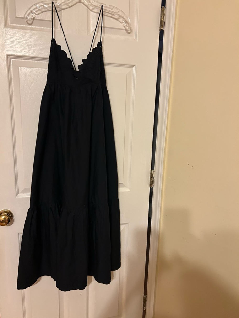 Zara Black Scalloped V-Neck Spaghetti Strap Maxi Sundress